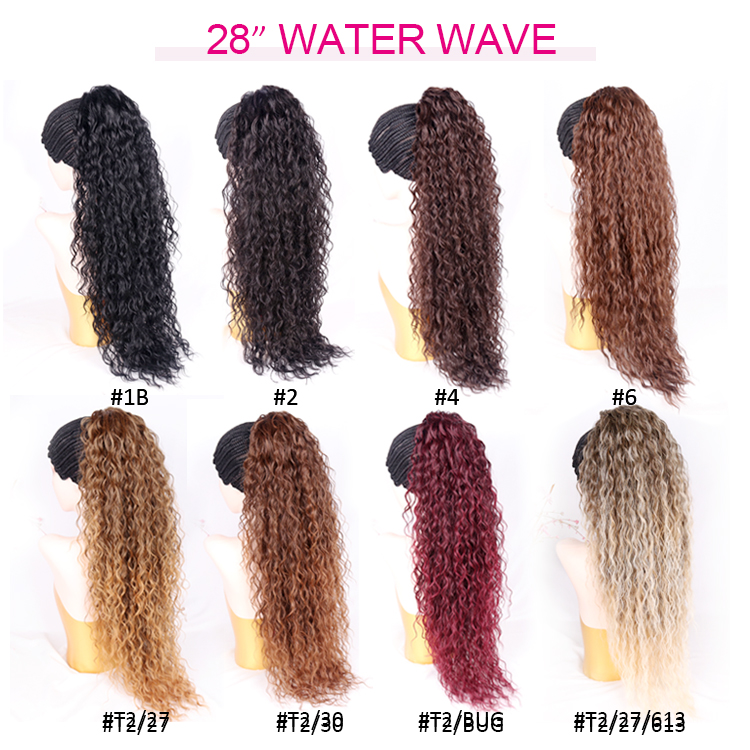 Cheap Black Water Wave Synthetic Fiber Kinky Curly Blonde Straight Drawstring Hairstyles ExtenSions Body Wave Ponytail