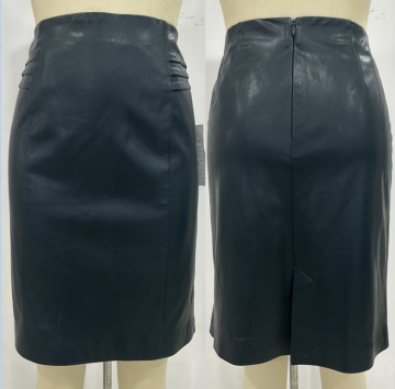 Easy Clean Back Slit Black Women's Leather Skirt