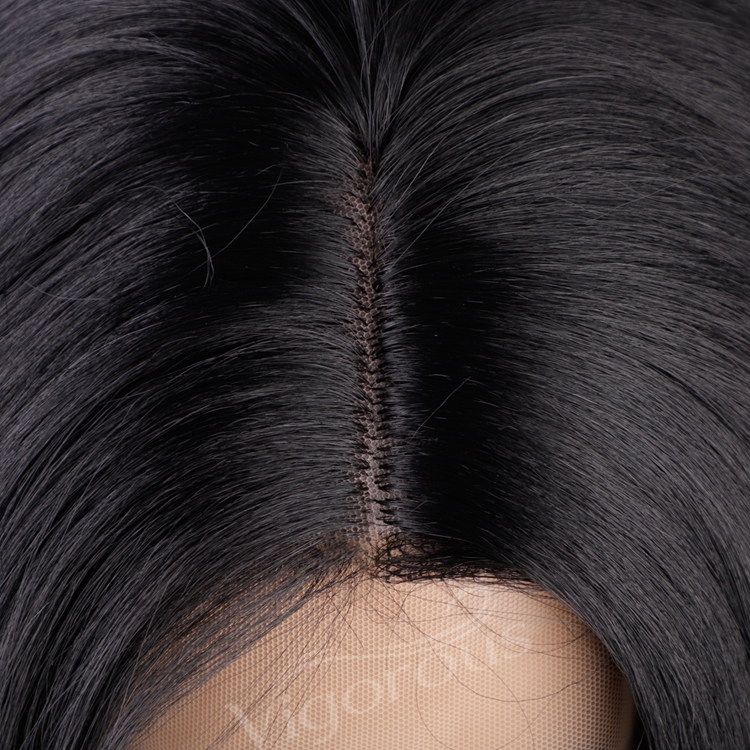 Heat Resistant Private Label Middle Part Synthetic Blend lace Long Body Wavy Mono Black Wig Women Cosplay Fiber Curly Wig