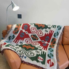 Colorful Chenille Boho Throw Blanket - Aztec Hippie Furniture Cover