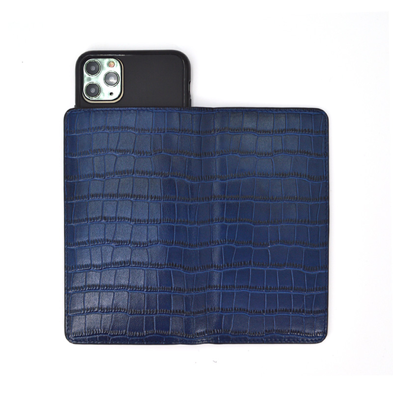 Capa de telefone de couro de crocodilo azul para Iphone 11