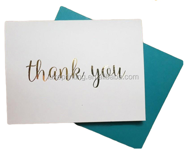 Gold foil letterpress printing embossed logo folded paper Christmas greeting thank you card with envelopes