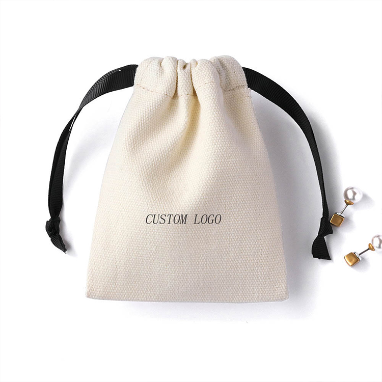 Wholesale Custom Nature cotton Necklace Sunglasses Pouch Eco-Friendly Drawstring canvas jewelry bag