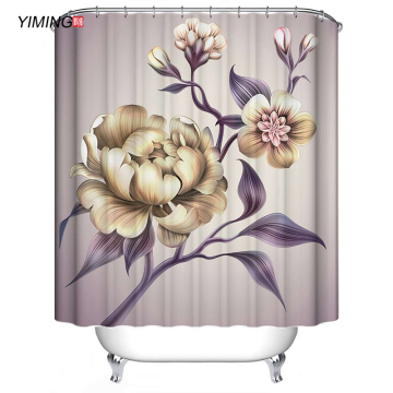 200X180cm Bathroom Waterproof Shower Curtain Golden Peony Flower Printed Moldproof Home Decor Curtain with Hook