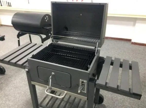 Middle Size Charcoal Smoker with Grid Side Tables and Bottom Shelf