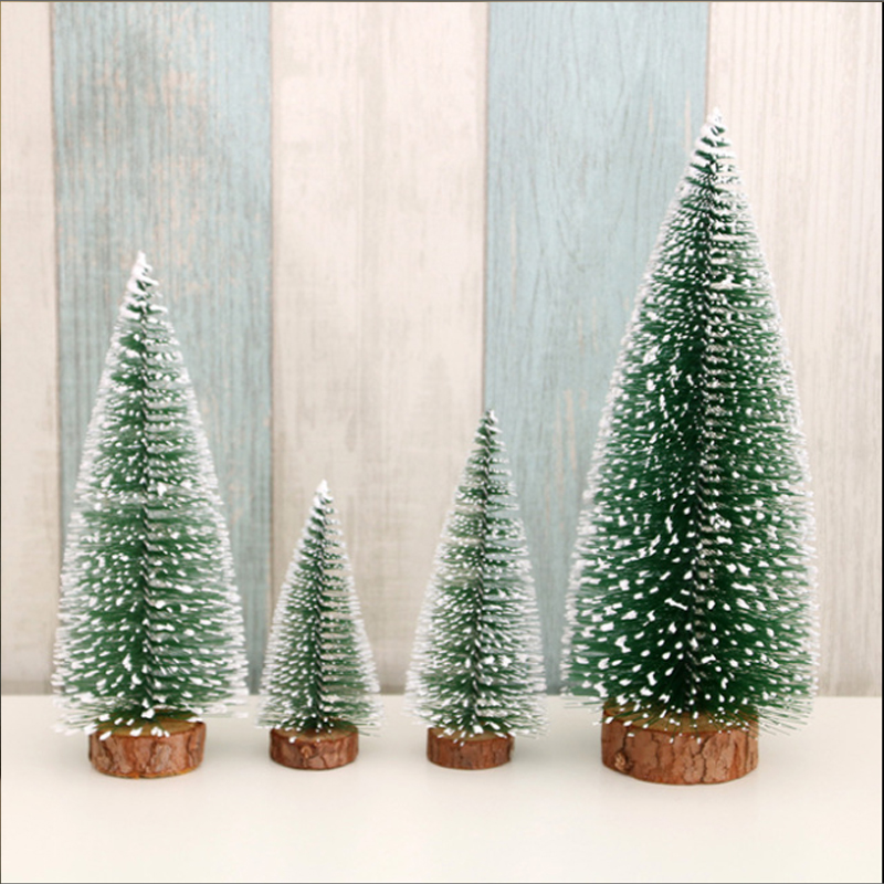 1PC New Mini Christmas Tree Small Choinka Wooden Snow Pine Needle Tree Desktop Table Ornaments Navidad Xmas Decoration for Home