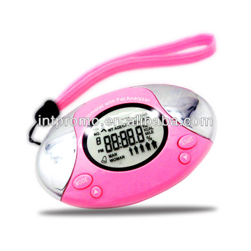 Oval shaped body fat analyzer pedometer with lanyard