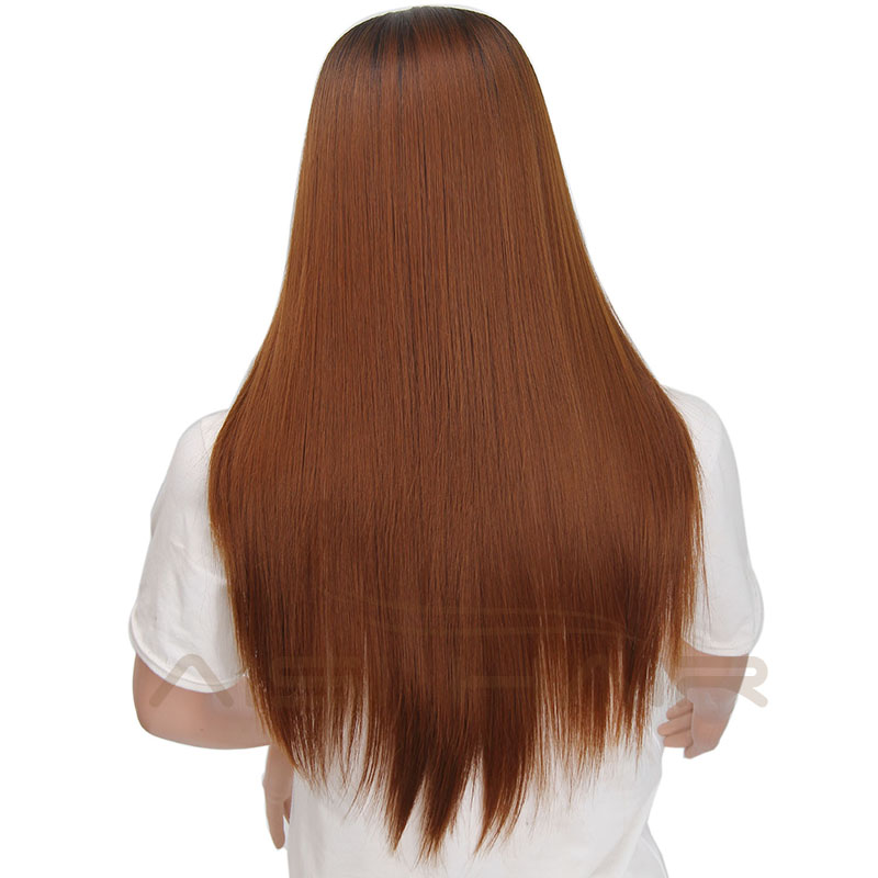 Aisi Hair Long Silky Straight Wave Ombre Brown Dark Root Wig Natural Wave Heat Resistant Synthetic Fiber Wigs For Black Women