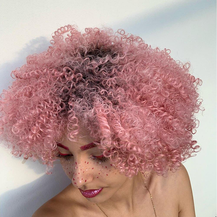Aisi Hair Short Kinky Fluffy  Ombre Pink Wig Heat Resistant Synthetic Fiber Afro Curly Wigs For Black Women Cosplay Party Wigs