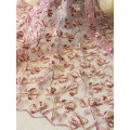 Pearl Flower Edge Fabric Bordado de bordado Mesh Tul Lace Diamond Pink Flores