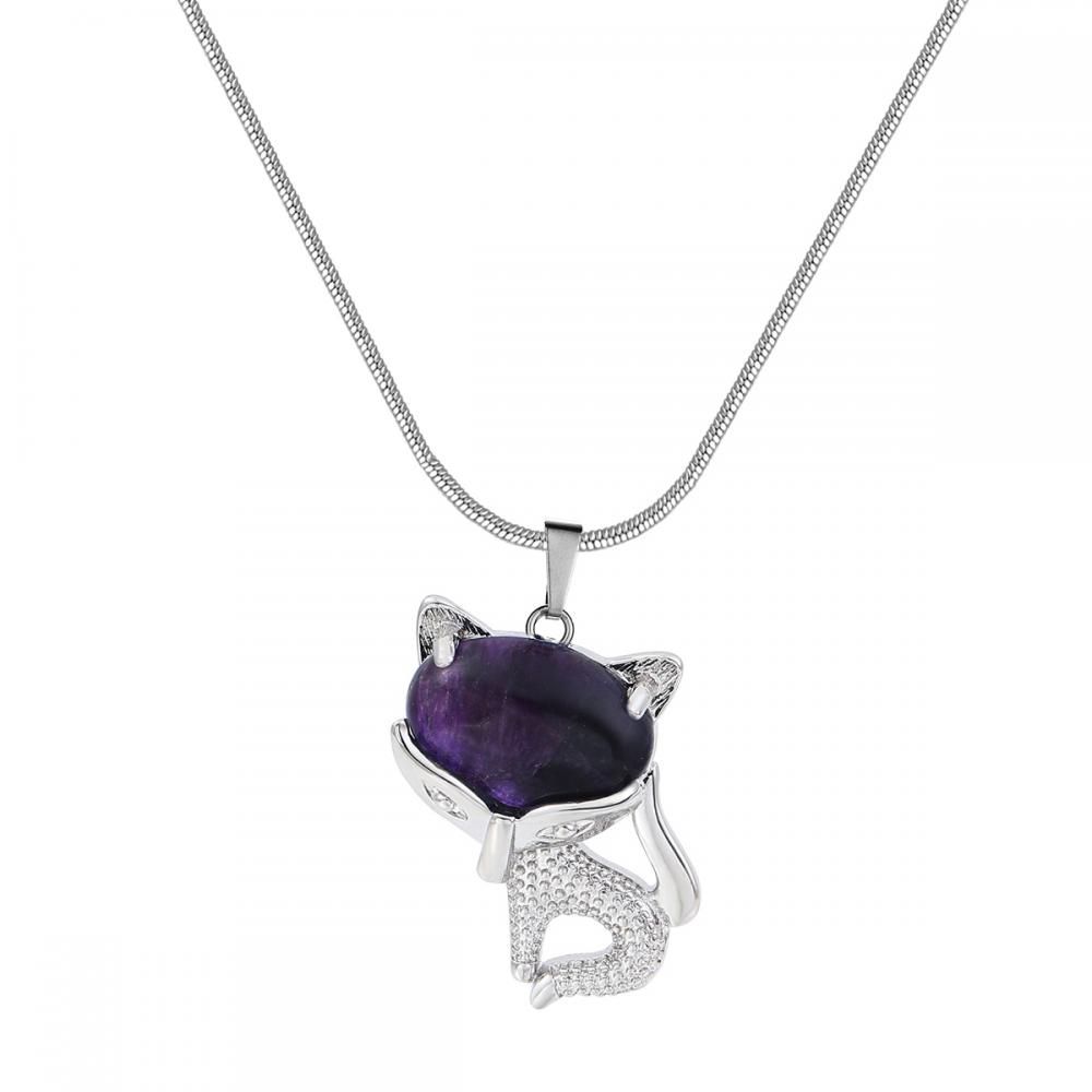 Collier Fox de Luck Amethyst pour les femmes Men Guérisse Énergie Animal Pendant Jewelry Cadeaux