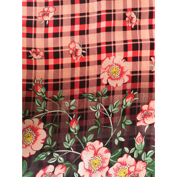 Check Flower Rayon Challis 32S Printing Fabric