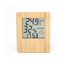 Bamboo LCD Desk Table Clock with Temperature and Humidity for Office Home Decor