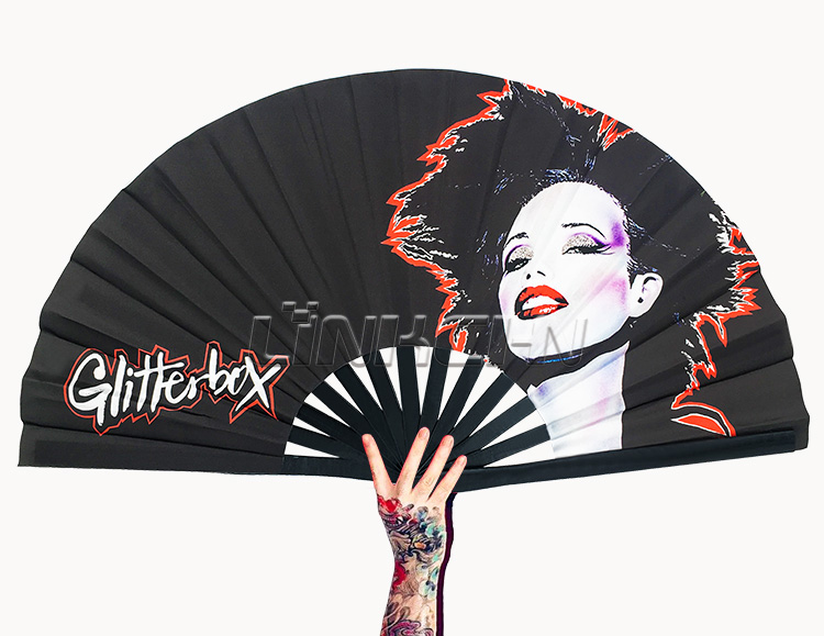 Japanese style large customized hand fan with fabric printing