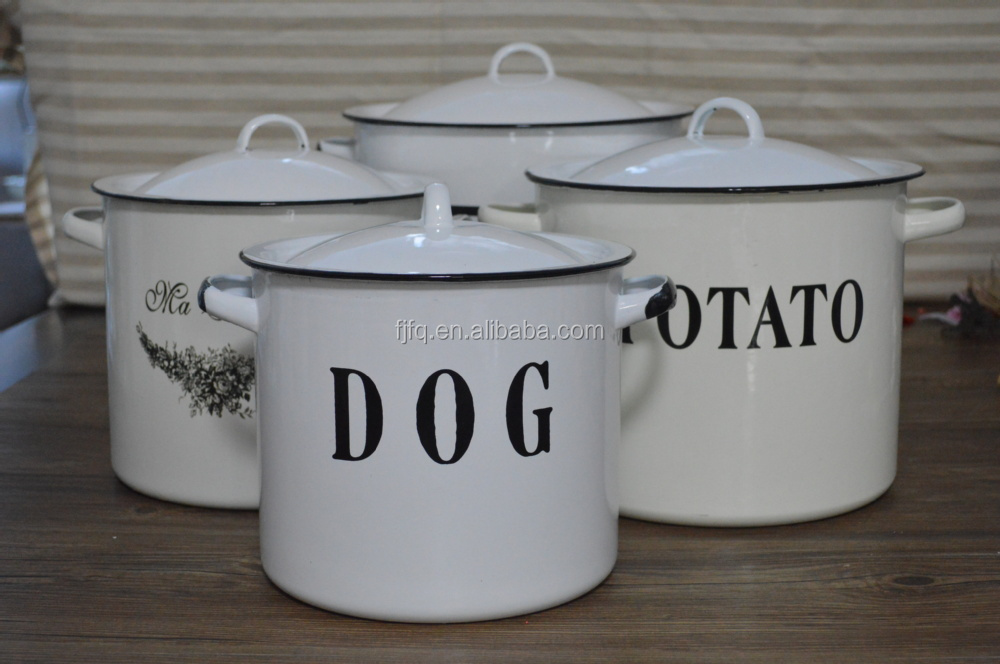 Dia 26cm Enamel Bread Box Storage Pot Potato Pot With Lid