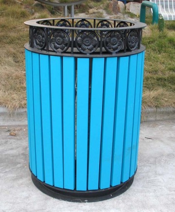 Powder coated metal outdoor waste receptacles