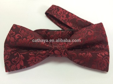 red satin silk bow tie with leaves design