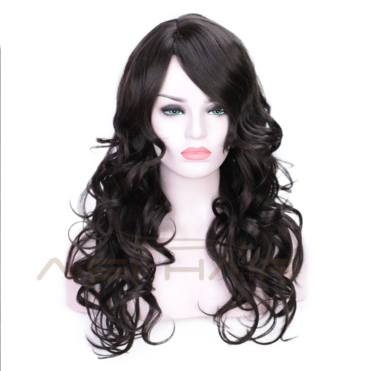 Heat Resistant Synthetic Long Wavy Black Body Wave Cosplay Party Fashion Fiber Hair Wig For Black Women Wigs