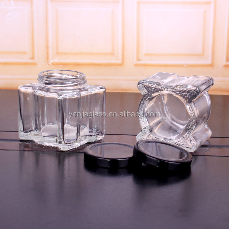 unique square 200ml glass honey jars container with metal lids