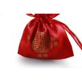 Chinese style red satin drawstring bag pouch