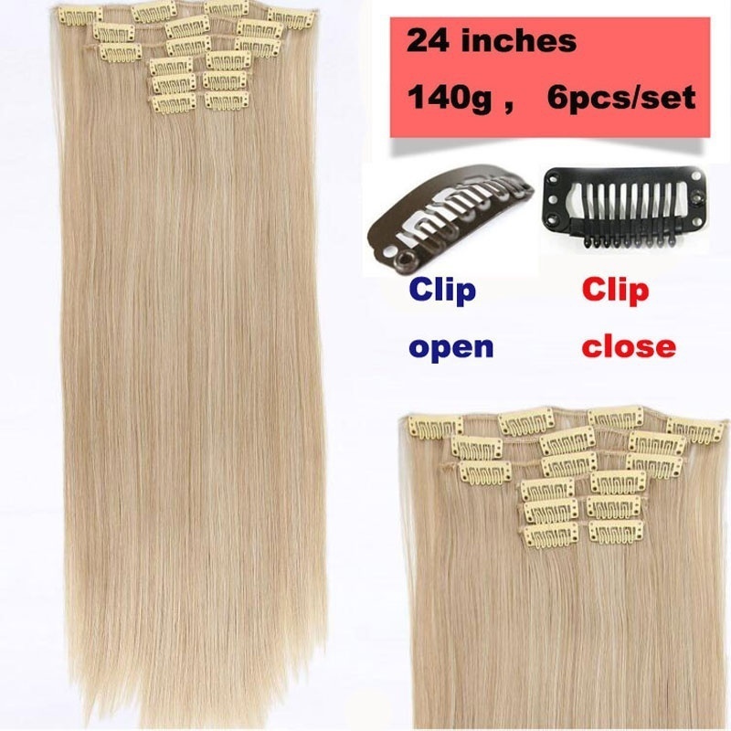 Aisi Hair 24 inch Synthetic Clip in Hair Extension 16 Clips 6pcs/Set Silky Straight Hair Extensions Hairpiece For Women