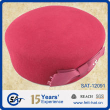 pink quality pure wool felt pillbox hat with bowtie