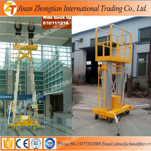 Double masts mobile aluminium lifting platform/lift table aluminum ladder