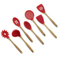 Set d&#39;ustensiles de cuisine en silicone avec manche en bois de hêtre