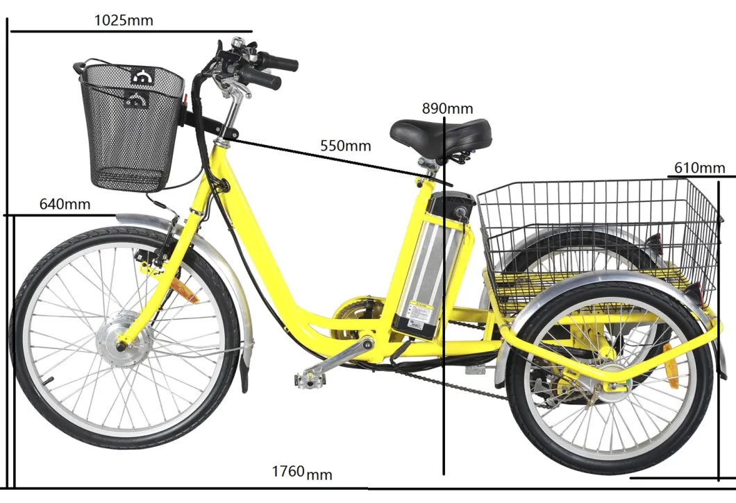 Certificated Yellow Tricycle Front Drive Electric Bike for Shopping