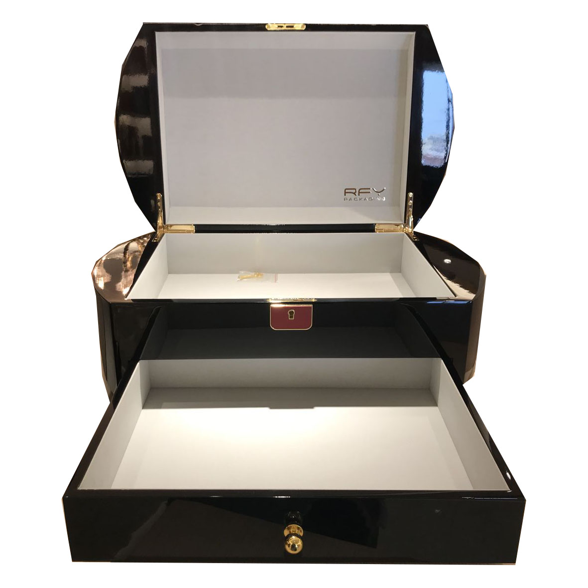 Custom Black Luxury Wood Gift Jewelry Box Packaging With Lids Drawer