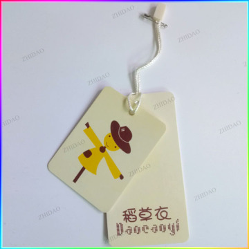 yellow hang tag plastic string, clothing tag, paper hang tag