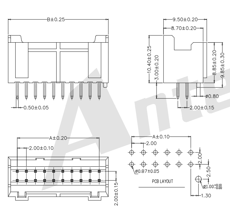 2.0 Pitch SPH Series Dual Linha 180 Conector