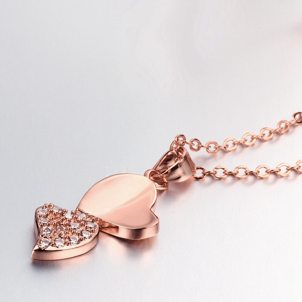 Rose Gold Heart to Heart Pendant Elegant Personality Woman Heart - Shaped Necklace