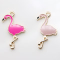 Aleación de esmalte rosa Flamingo colgante de pájaro artificial encantos para pendiente pulsera accesorios de bricolaje fabricación de joyas metálicas