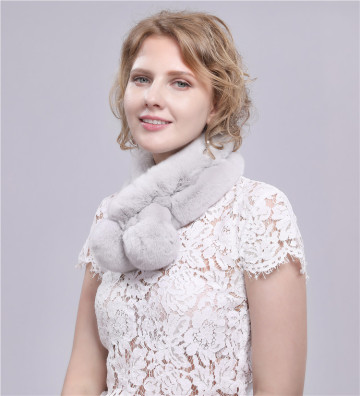 Soft Rex Rabbit Fur PomPom Neck Scarf Winter Scarf Real Fur Scarf