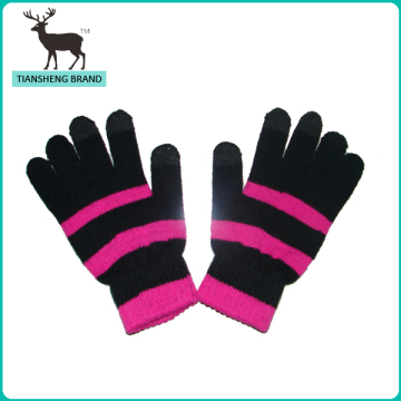 Magic stripe knited five fingers glove