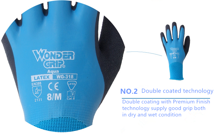 Wonder Grip WG-318 Aqua, 100% Waterproof Work Gloves, Double Dipped La –  BHP Safety Products