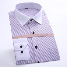 Good Price Contrast Collar Purple Stripes Men's Shirts