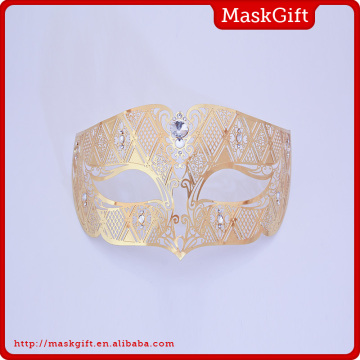 High quality festival items golden metal mask with green stone MD008-GNGD