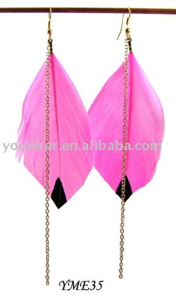 Pink Chain Long Feather Hipster Earrings,Cheap Feather Earrings