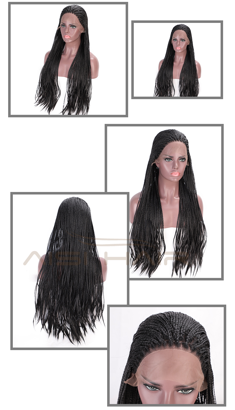 Aisi Hair Long Twist Braided Senegalese Black Wig Glueless Synthetic Lace Front Wig Twist Box Braids Hair Wigs For Black Women