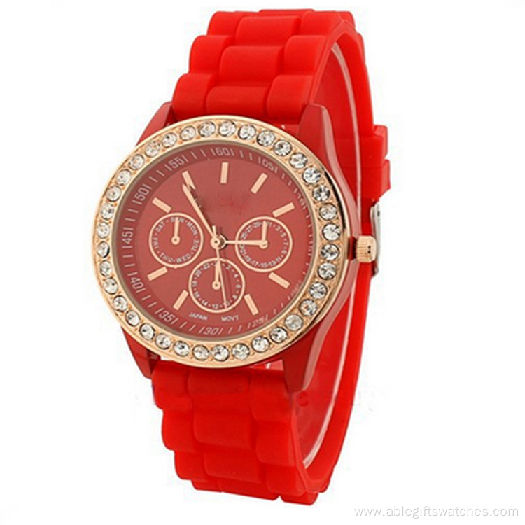 Girls Silicone Bracelet Watch With Diamend