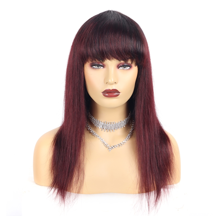 Wholesale Ombre 1b/99j Color Raw Brazilian Virgin Hair Silky Straight Wig Cuticle Aligned Brazilian Human Hair Wigs with bangs