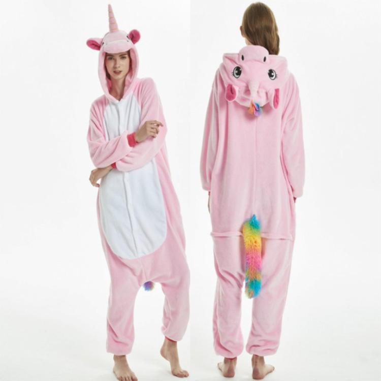 Cute Woman Flannel One Piece Hooded Pajamas Sleepwear