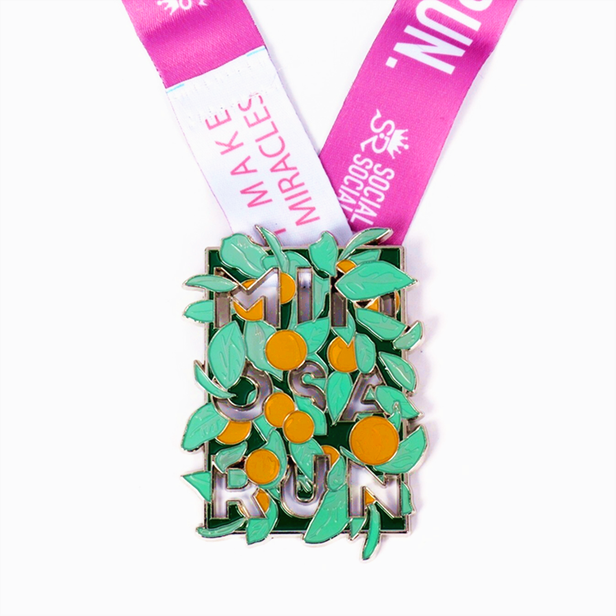 Medalha esportiva de fruta laranja de esmalte personalizada