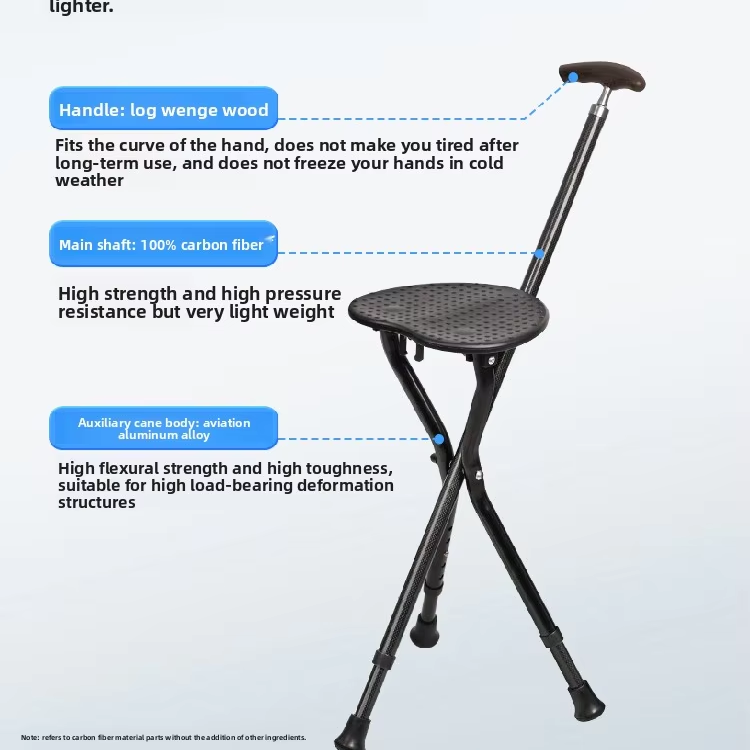 Табуретка-трость для пожилых людей Складная регулируемая двойного назначения Портативная удобная для путешествий Сверхлегкая резиновая ручка из углеродного волокна Нескользящая 150 кг4 Elderly Cane Stool Foldable Adjustable Dual-Purpose Portable Travel-Friendly Ultra-Light Carbon Fiber Rubber Grip Non-Slip 150kg4