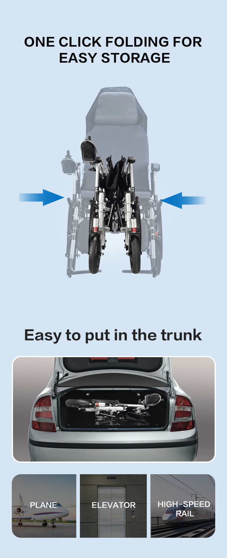 Tilting High Backrest Recline Brush Motor Power Electric Wheelchair for Handicapped