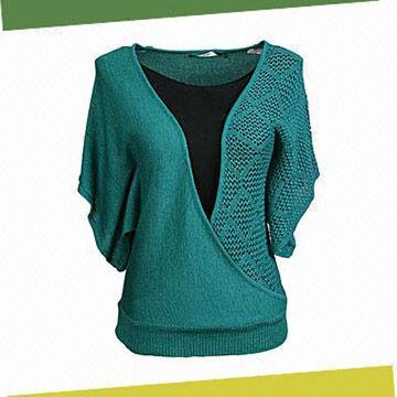Women's Pullover Sweater in Dark Green, Made of 50% Wool and 50% Acrylic