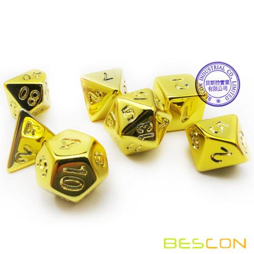 Bescon Golden Unpainted Plating Polyhedral Dice Set, RPG Dice Set of 7