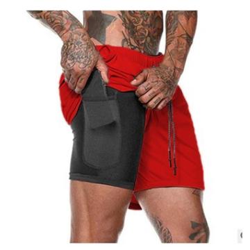 Männer Workout Lafen 2 an 1 Shorts mat Tasch